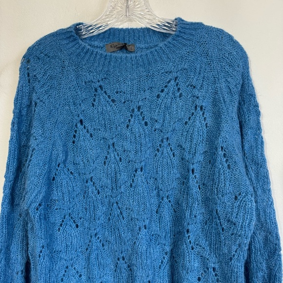Elsamanda Crewneck Blue Mohair Wool Blend Knit Sweater Made in Italy Size Large - Picture 3 of 9